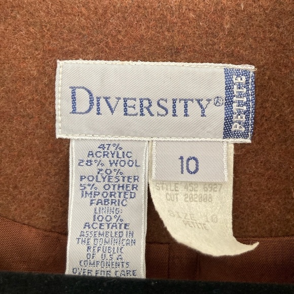 Vintage Brown Wool Blend Blazer Shoulder Pads Women's Size 10 PETITE Diversity - Picture 13 of 14